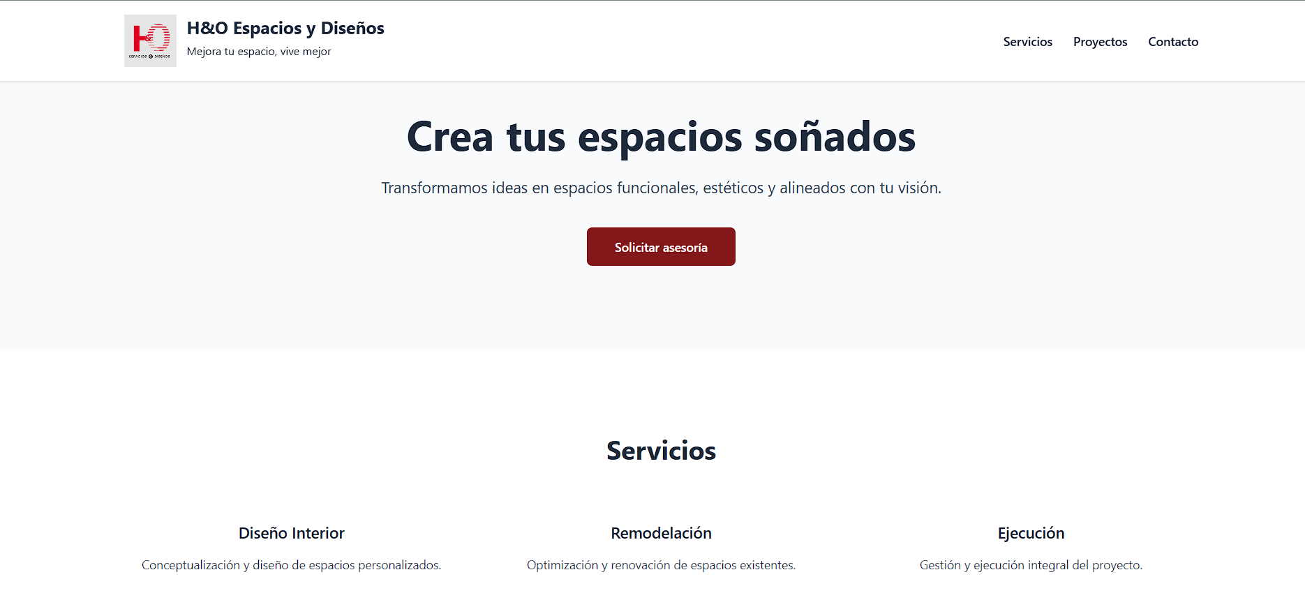 Landing page H&O Espacios